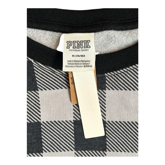 Victoria's Secret PINK Fleece Crew Neck Plaid Sweatshirt Pink Black Loungewear M - Picture 4 of 6